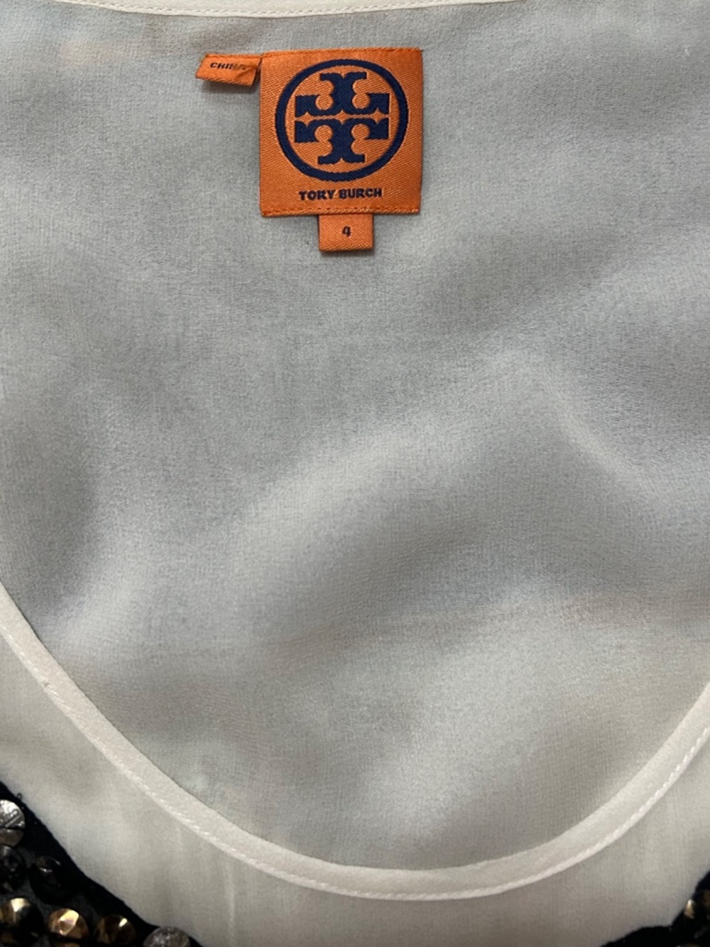 Tory Burch Silk Sequin Tank Top Women's Size 4 Ivory Gold Silver Embellished - Picture 4 of 7